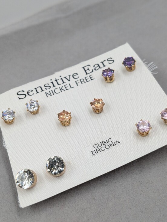 Jewelry - 5 Pair Cubic Zirconia Stud Earrings Sensitive Ears Nickel Free NWT 1307